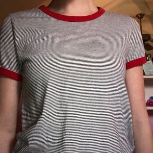 H AND M STRIPED TOP WITH RED TRIM SIZE SMALL